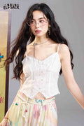 ELFSACK Lace Button Front Cropped Cami Top