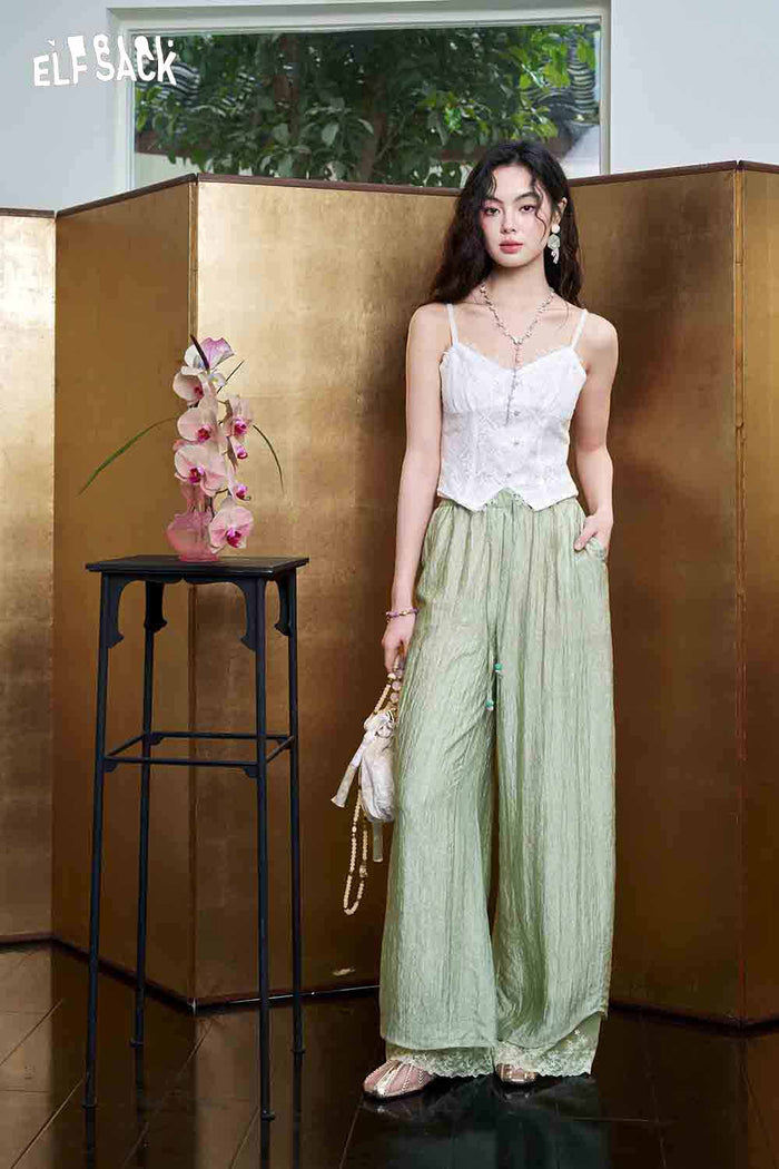 ELFSACK Lace Button Front Cropped Cami Top
