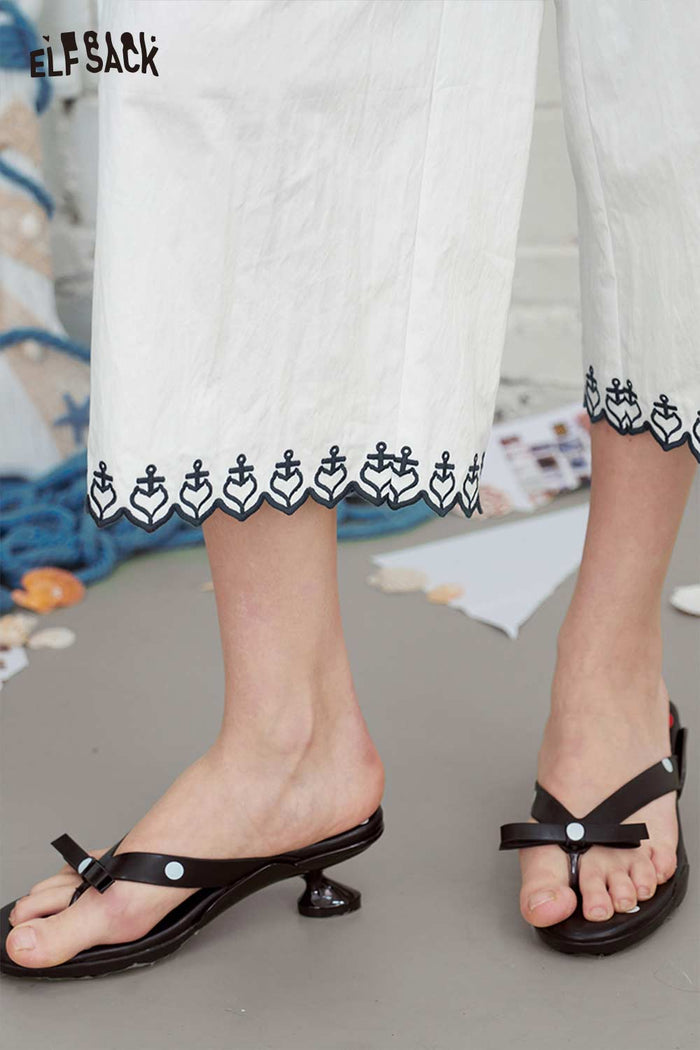 ELFSACK Lace Trim High-Waisted Barrel Cropped Pants