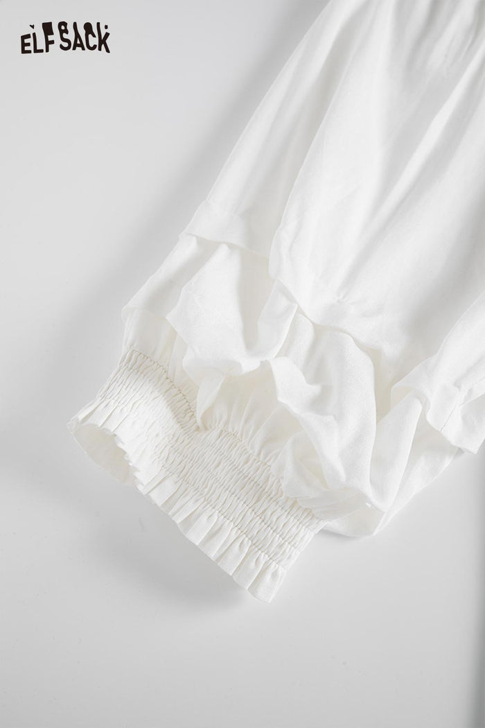 ELFSACK Lace Trim Square Neck Puff Sleeve Blouse
