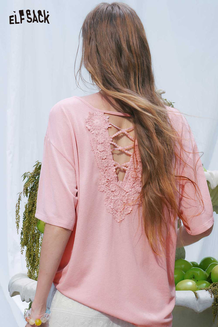 ELFSACK Leopard Heart Print Loose Tee