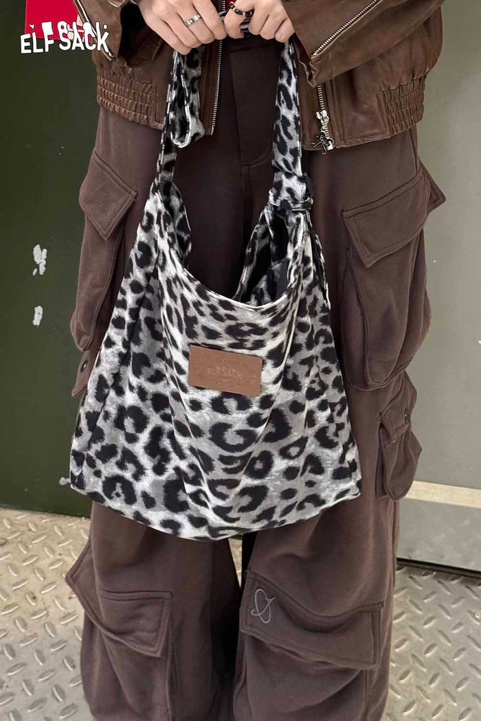 ELFSACK Leopard-print Canvas Tote Bag