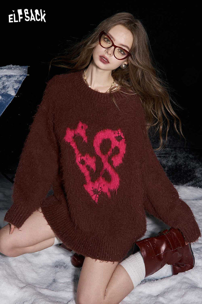 ELFSACK Letter Jacquard Wool Blend Sweater