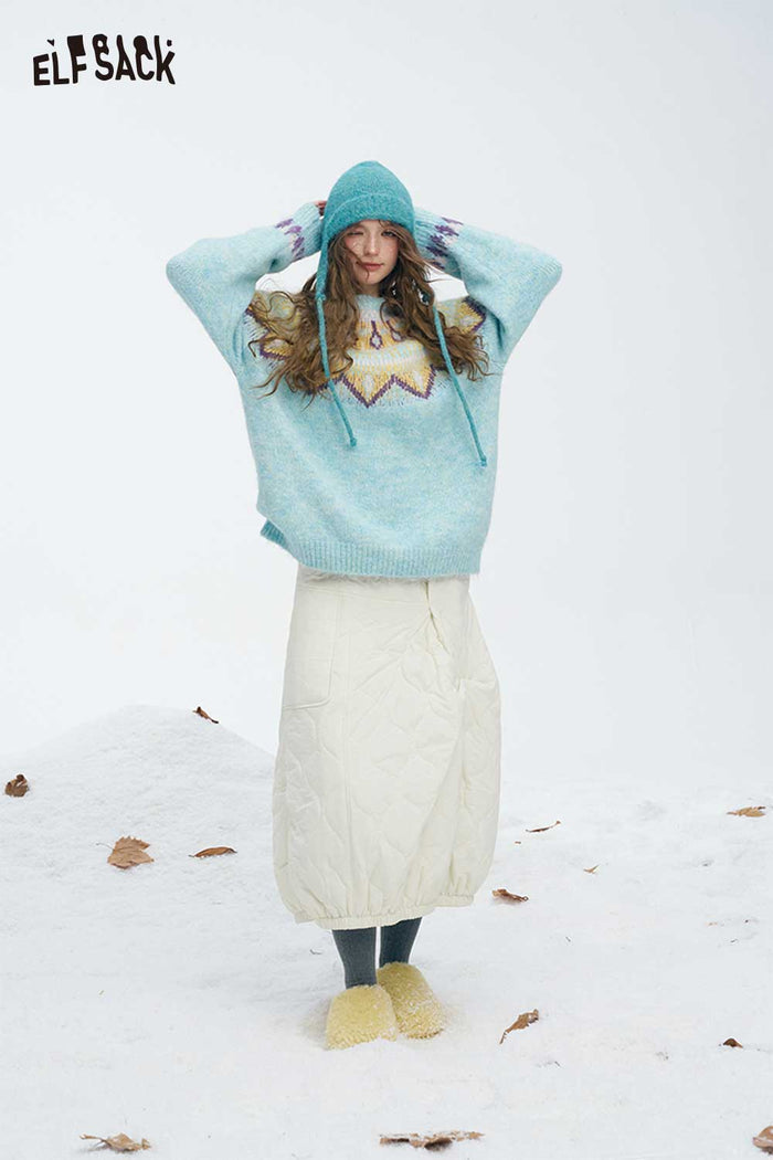 ELFSACK Light Casual Classic Solid Trim Warm Down Half Skirt