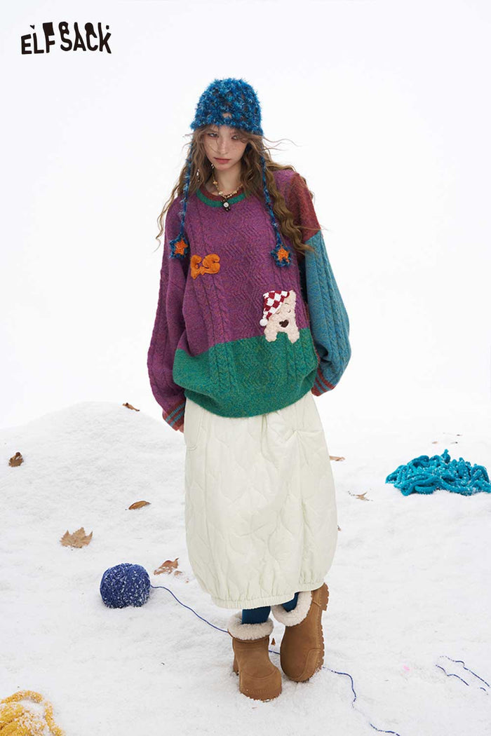 ELFSACK Light Casual Classic Solid Trim Warm Down Half Skirt