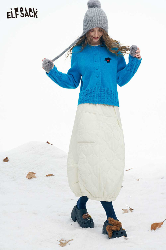 ELFSACK Light Casual Classic Solid Trim Warm Down Half Skirt