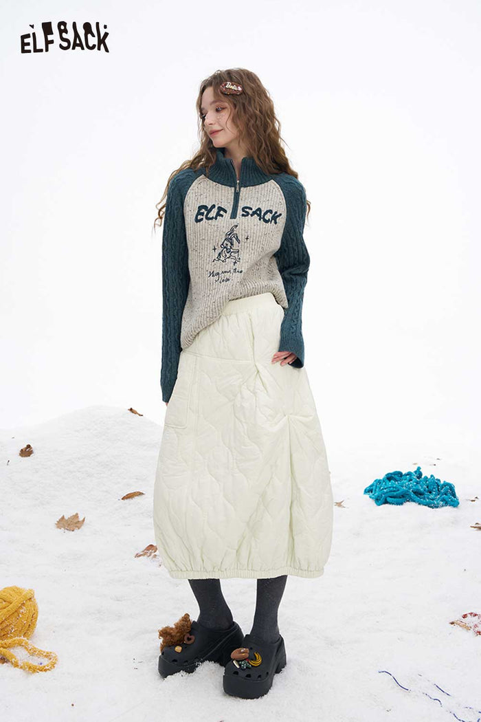 ELFSACK Light Casual Classic Solid Trim Warm Down Half Skirt