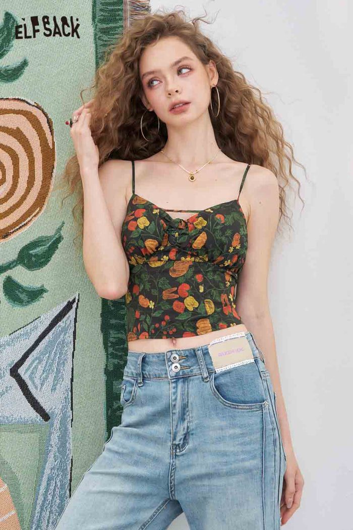 ELFSACK Light Crop Floral Print Sleeveless Camisole