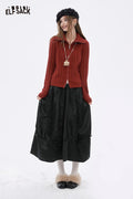ELFSACK Light Design solid Pleated A line Long Half Skirt