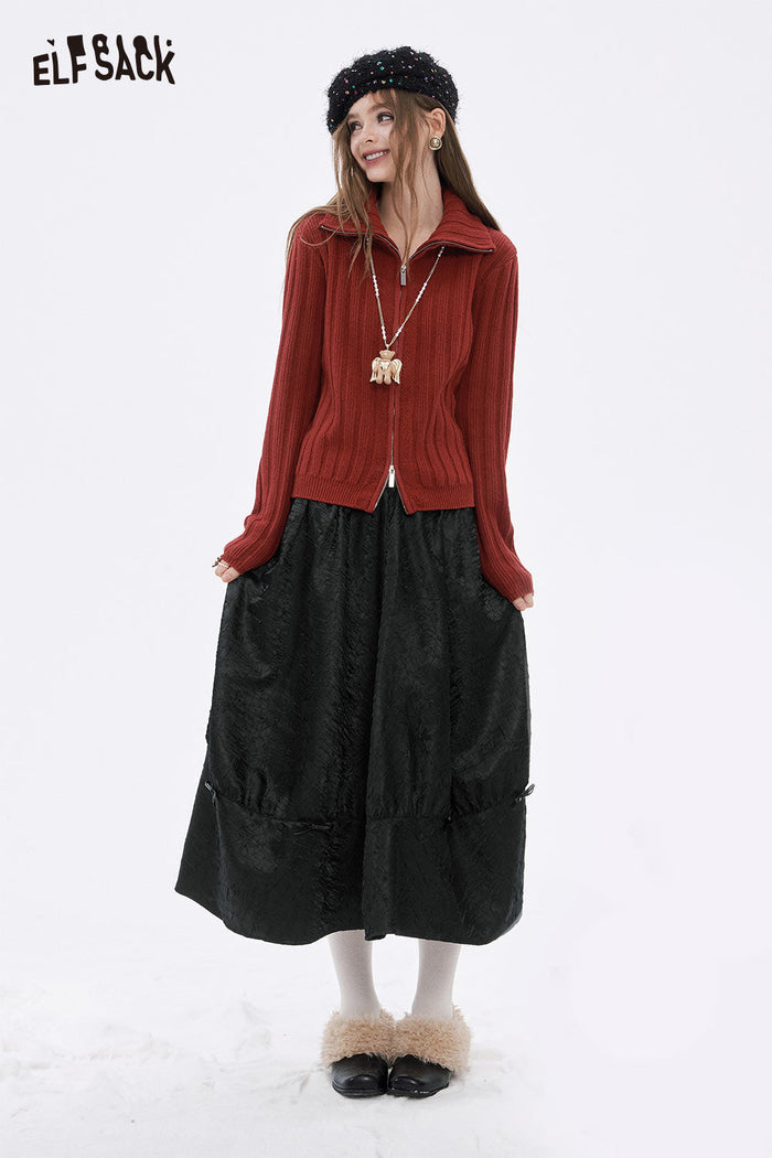 ELFSACK Light Design solid Pleated A line Long Half Skirt