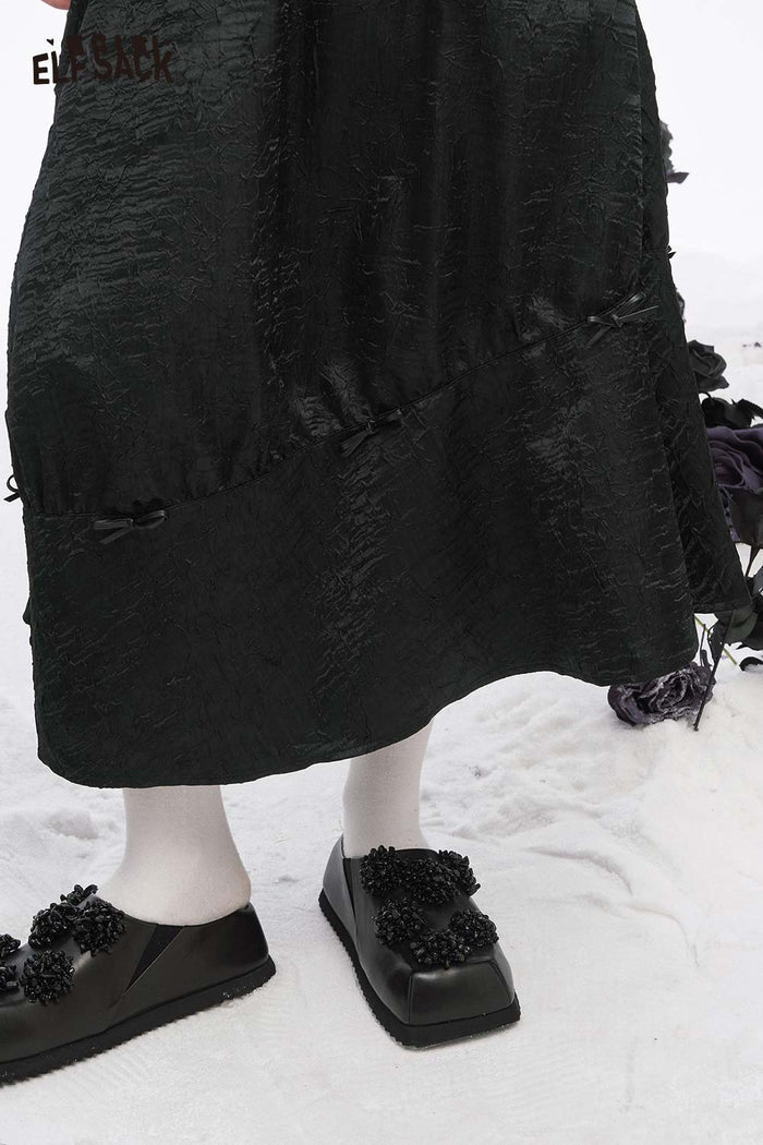 ELFSACK Light Design solid Pleated A line Long Half Skirt