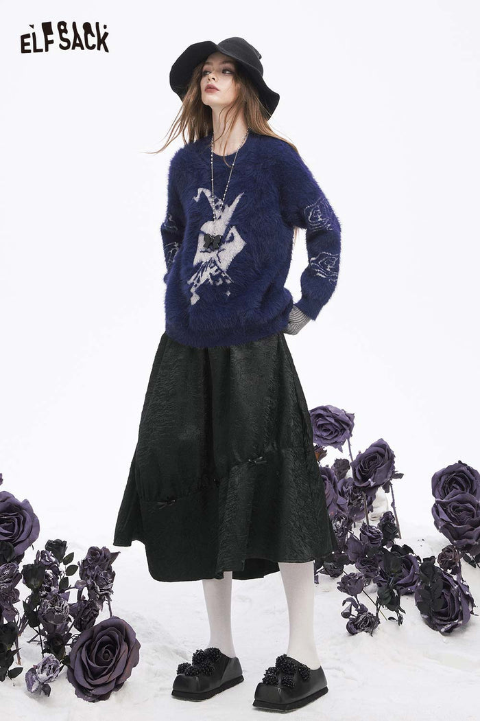 ELFSACK Light Design solid Pleated A line Long Half Skirt
