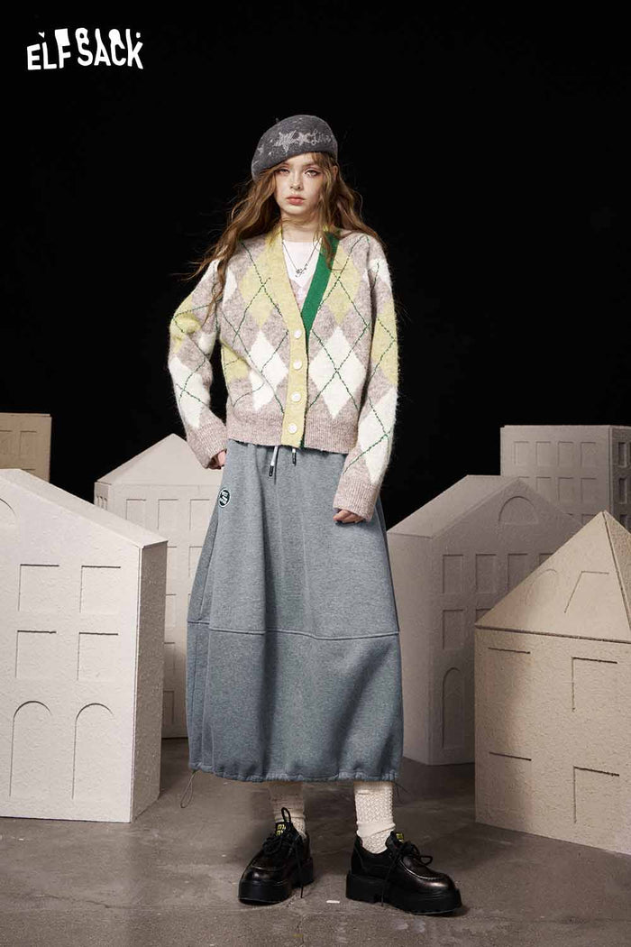 ELFSACK Light Hem Elastic Drawstring Half Skirt