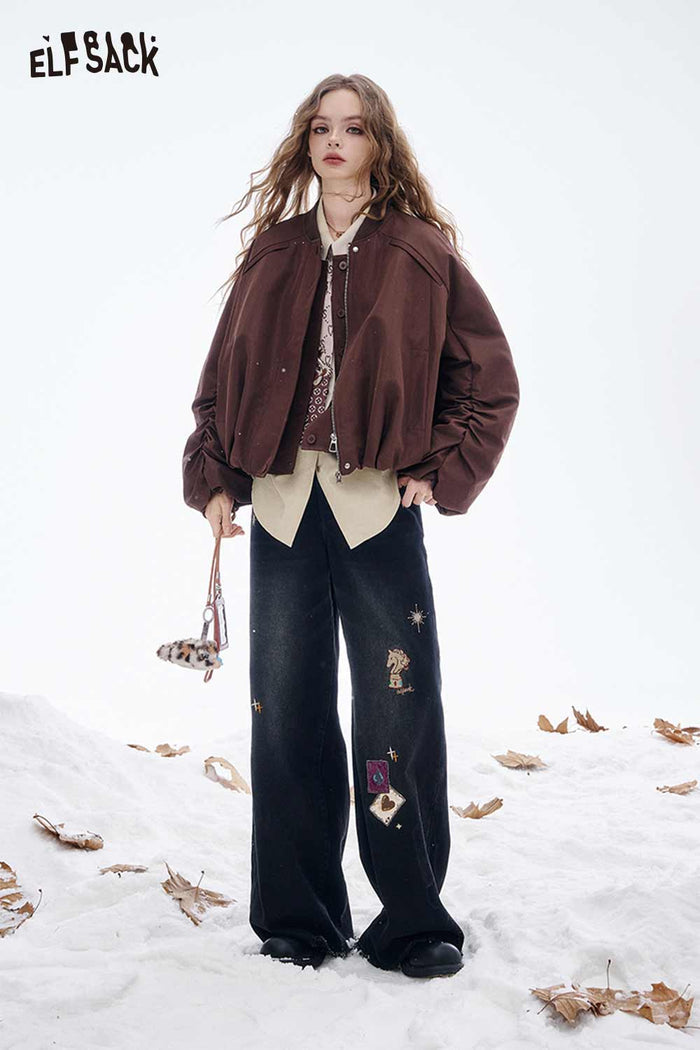 ELFSACK Light Letter Embroidered Solid Colour Shirt
