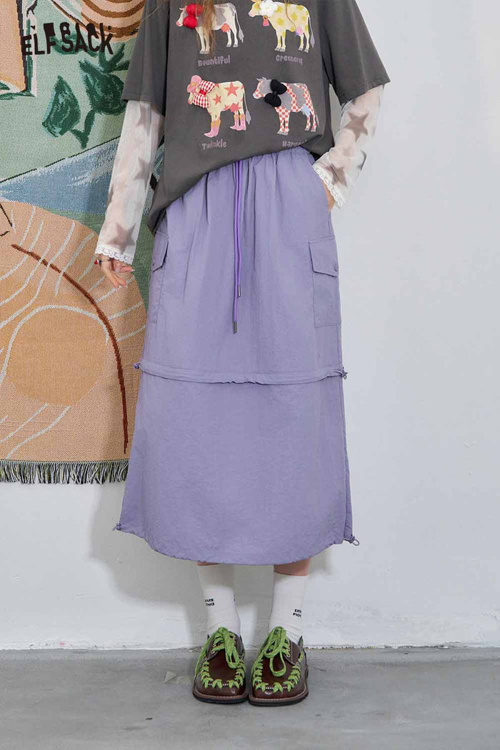 ELFSACK Light Loose Empire Drawstring Midi Skirt