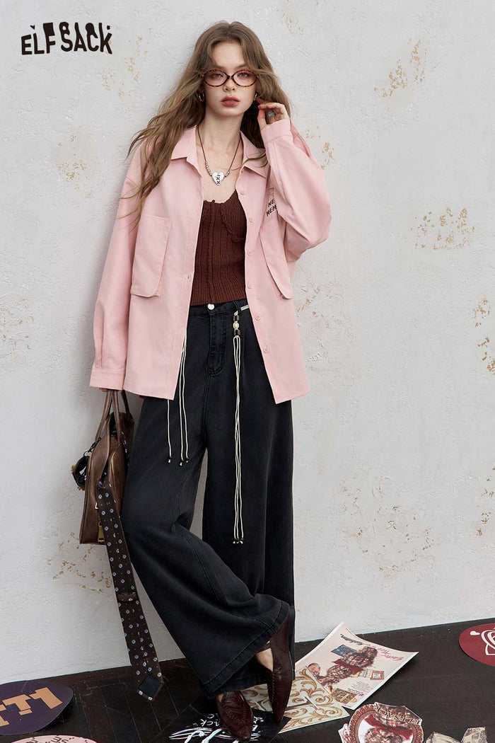 ELFSACK Light Loose Graphic Lapel Streetwear Shirt