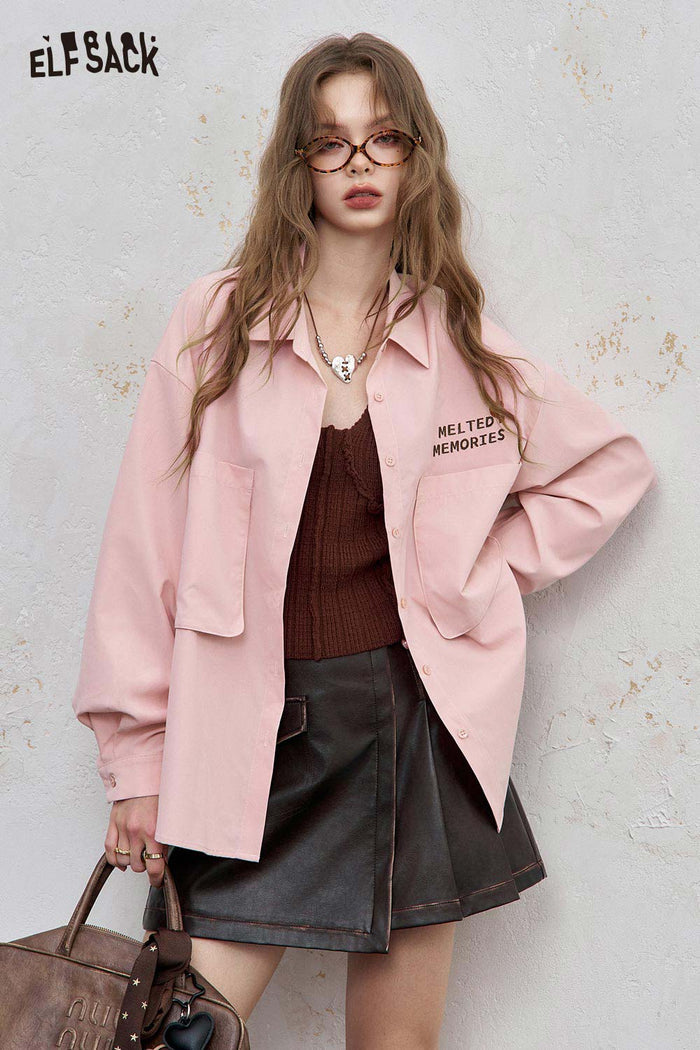 ELFSACK Light Loose Graphic Lapel Streetwear Shirt