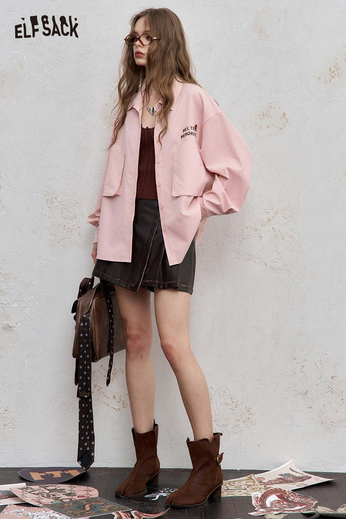 ELFSACK Light Loose Graphic Lapel Streetwear Shirt