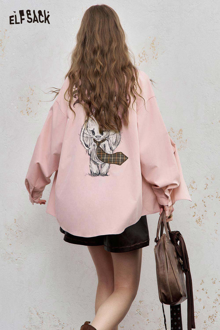 ELFSACK Light Loose Graphic Lapel Streetwear Shirt