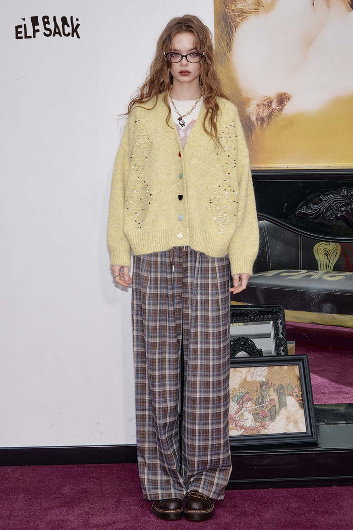 ELFSACK Light Sequined Multi Color Button-down Cardigan