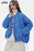 ELFSACK Light Solid Hem Drawstring Round Neck Short Down Jacket