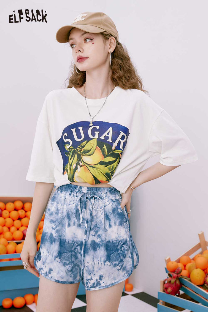 ELFSACK Light Striped Sport Loose High Waist Slimming Shorts