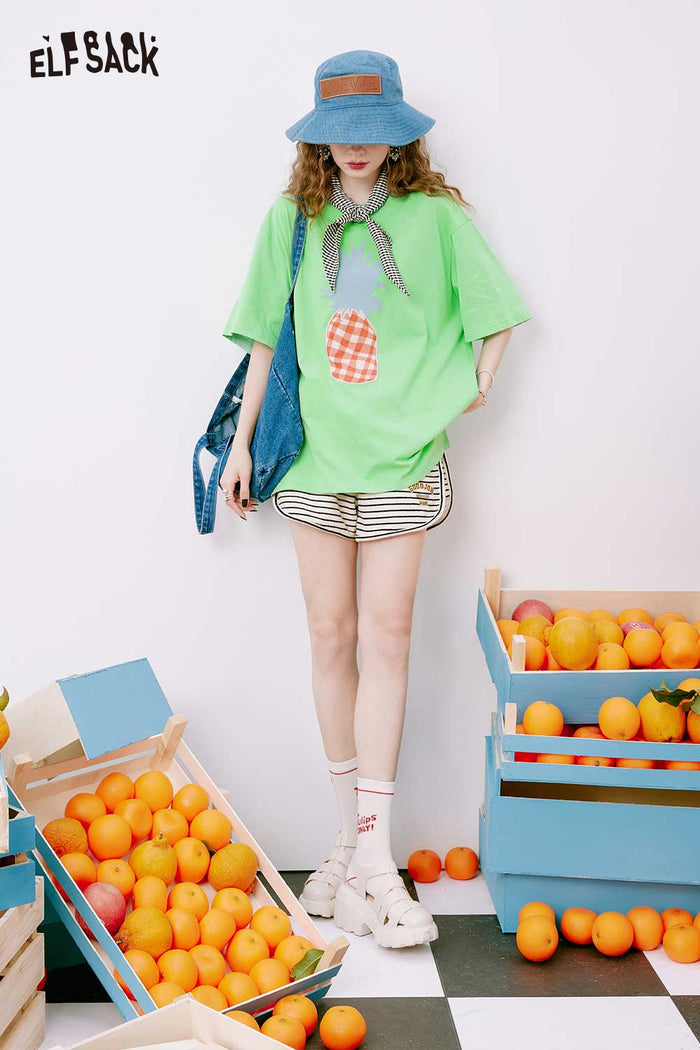 ELFSACK Light Striped Sport Loose High Waist Slimming Shorts