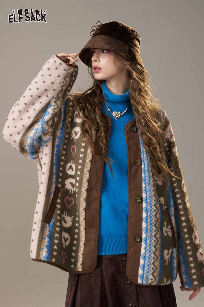 ELFSACK Lightweight Twill All Over Cartoon Print Short Jacket