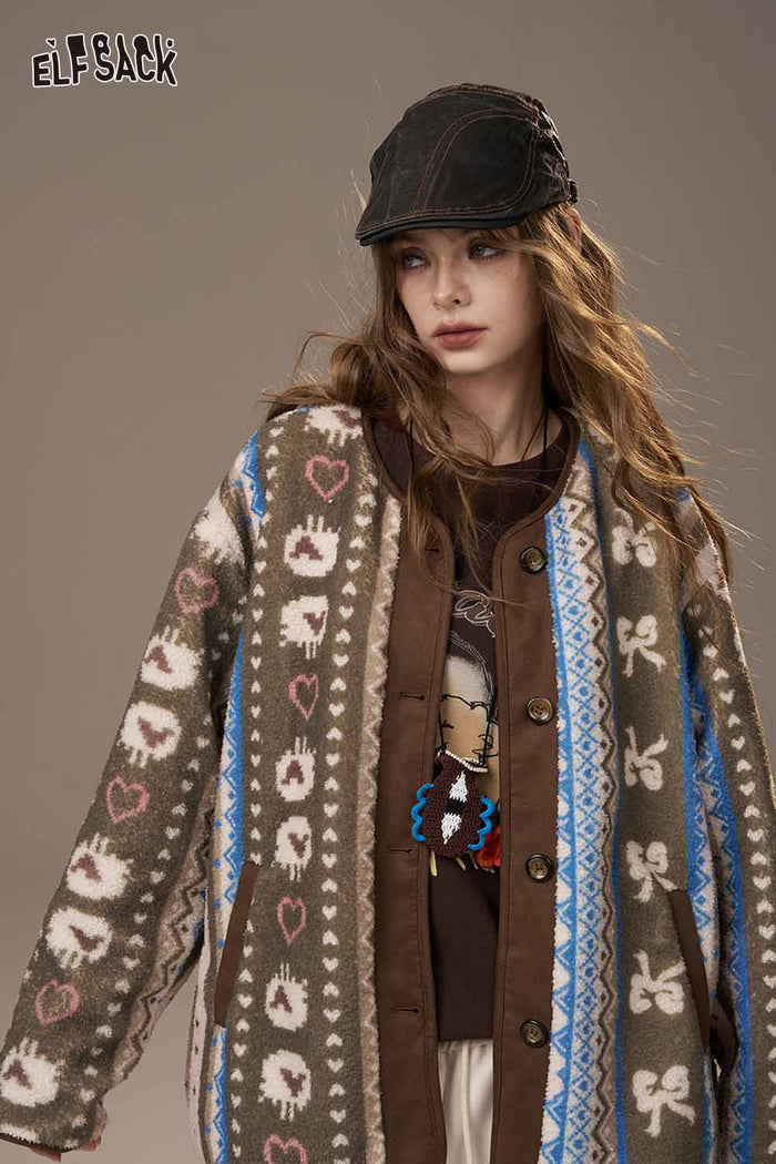 ELFSACK Lightweight Twill All Over Cartoon Print Short Jacket