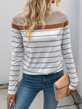 Long Sleeved Round Neck Striped Top: Brown