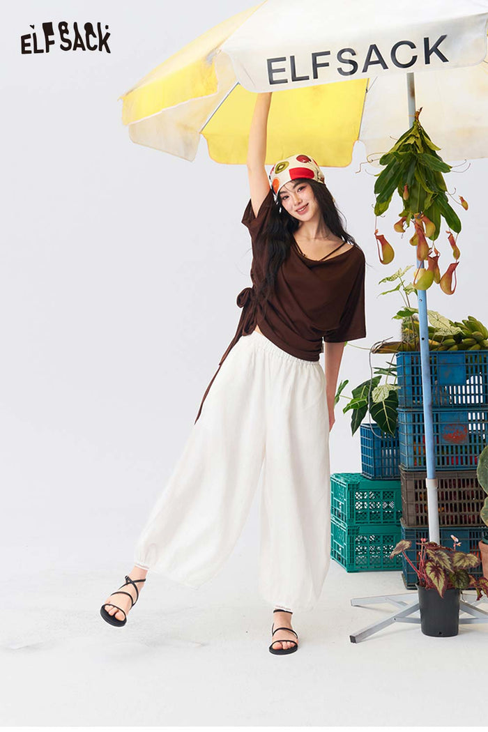 ELFSACK Loose Cotton Linen Harem Bloomers Pants