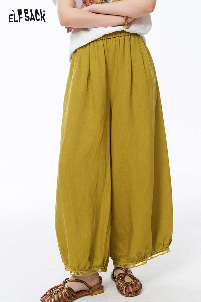 ELFSACK Loose Cotton Linen Harem Bloomers Pants