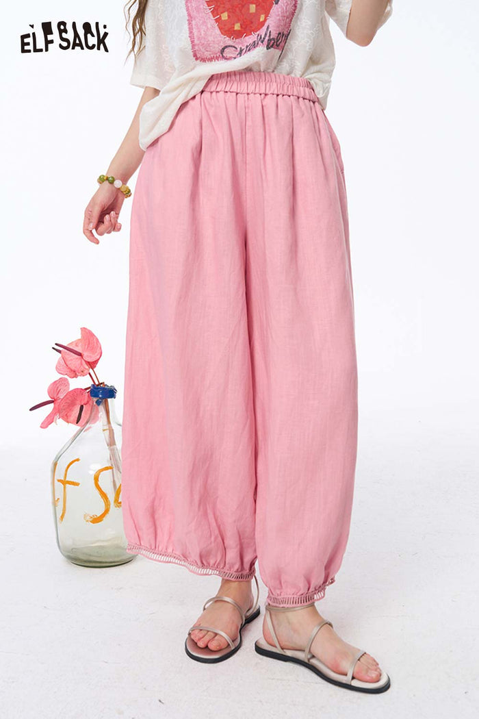 ELFSACK Loose Cotton Linen Harem Bloomers Pants