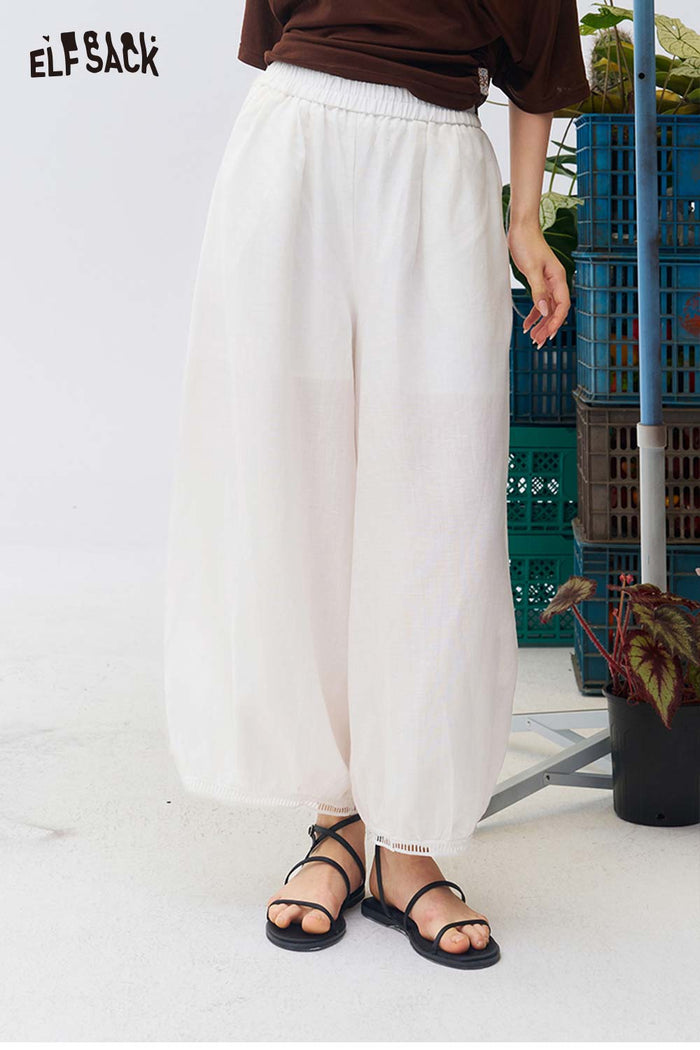 ELFSACK Loose Cotton Linen Harem Bloomers Pants