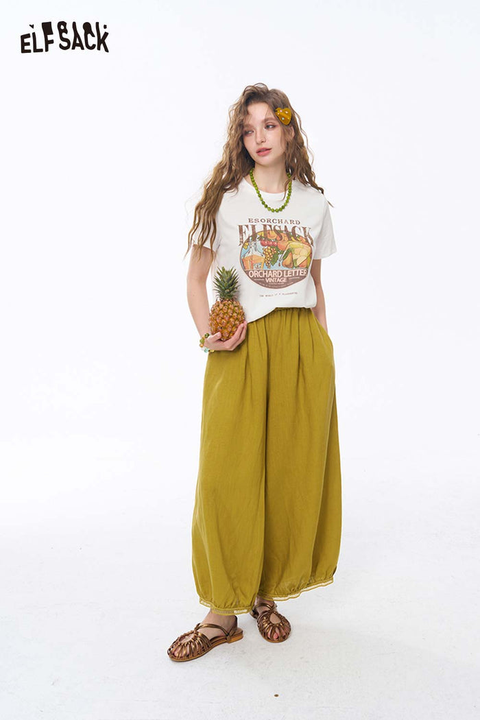 ELFSACK Loose Cotton Linen Harem Bloomers Pants