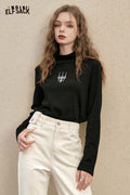 ELFSACK Loose Graphic Solid Half High Neck Tshirt