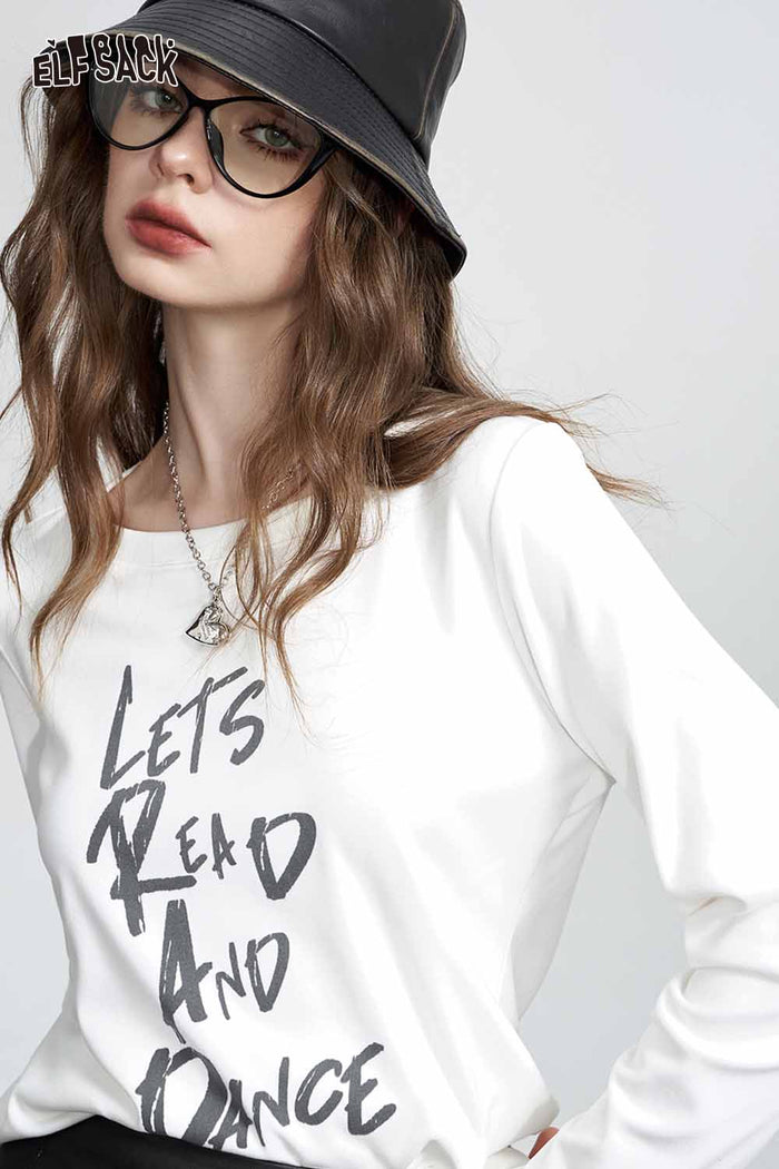 ELFSACK Loose Long Sleeve Round Neck Layering Tshirt