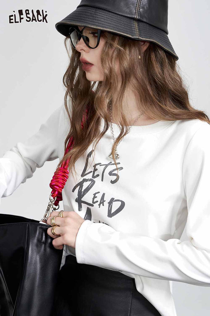 ELFSACK Loose Long Sleeve Round Neck Layering Tshirt
