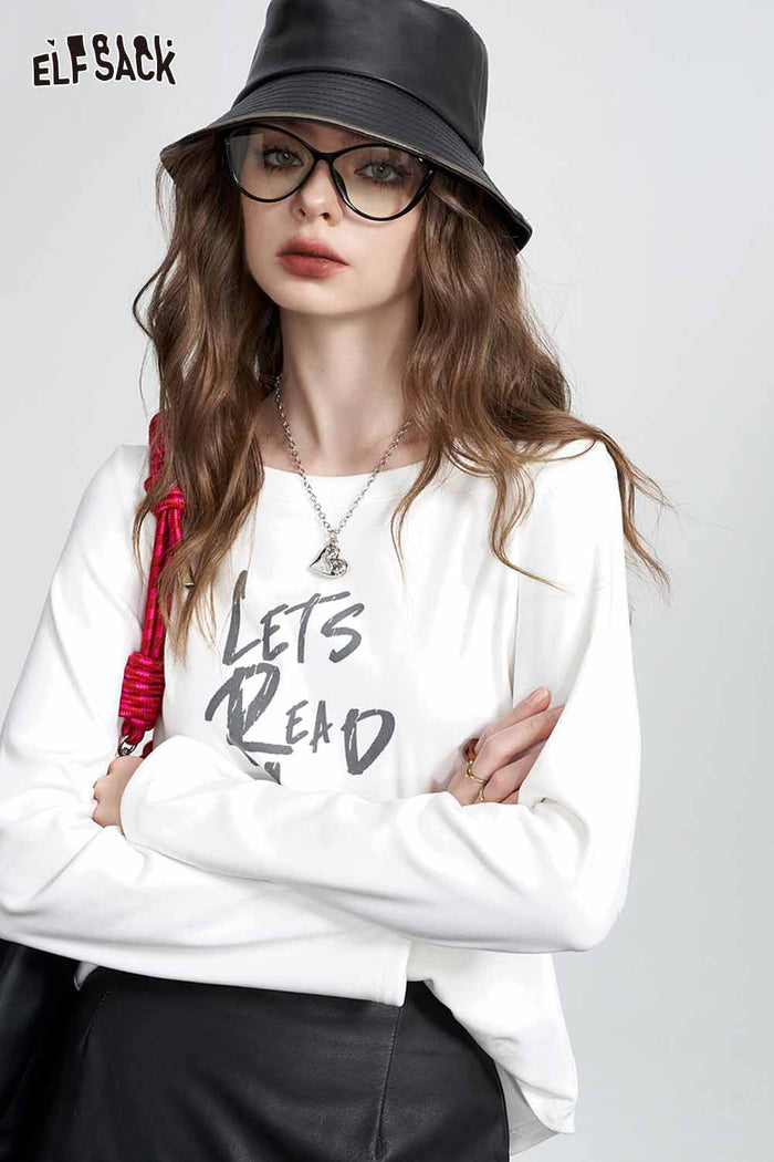 ELFSACK Loose Long Sleeve Round Neck Layering Tshirt