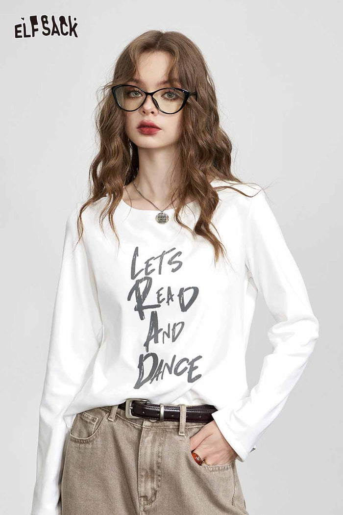 ELFSACK Loose Long Sleeve Round Neck Layering Tshirt