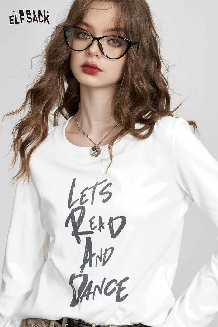 ELFSACK Loose Long Sleeve Round Neck Layering Tshirt