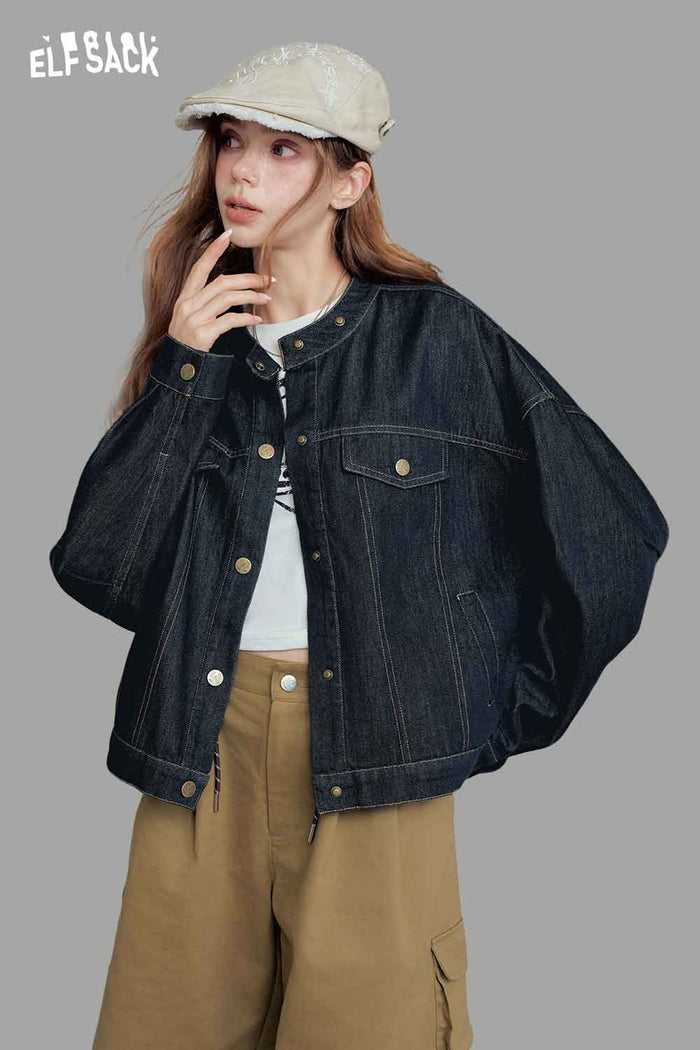 Loose Stand Collar Denim Jacket