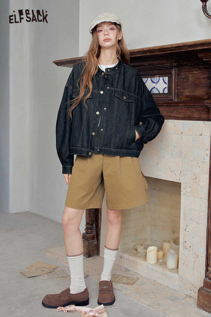 Loose Stand Collar Denim Jacket