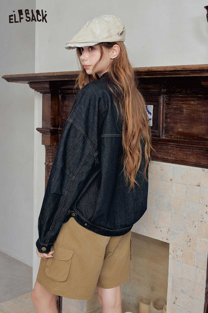 Loose Stand Collar Denim Jacket