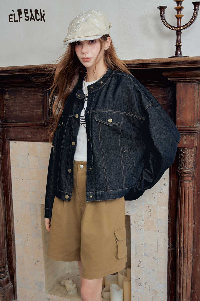 Loose Stand Collar Denim Jacket