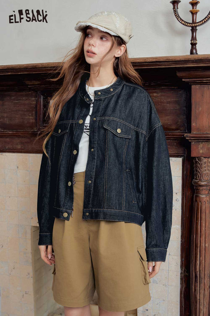 Loose Stand Collar Denim Jacket
