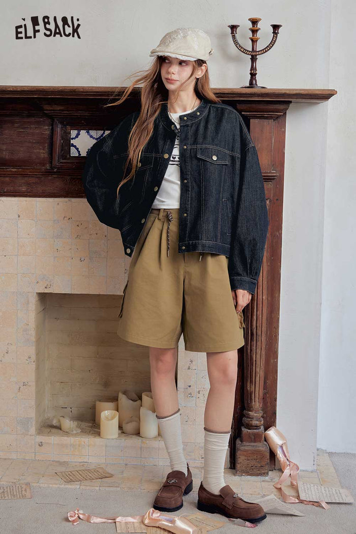 Loose Stand Collar Denim Jacket