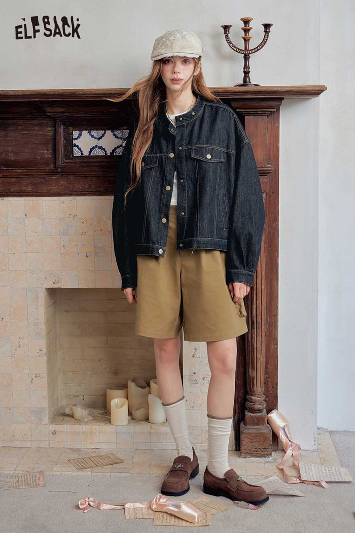 Loose Stand Collar Denim Jacket