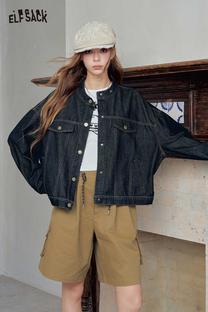 Loose Stand Collar Denim Jacket