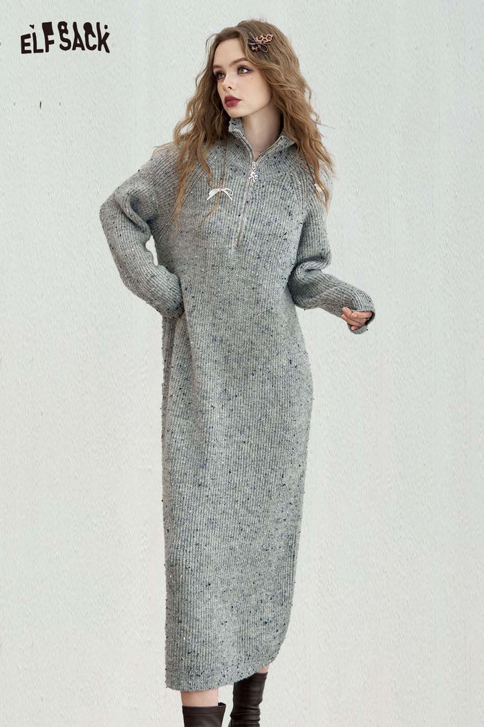 ELFSACK Loose Straight Knit Midi Dress